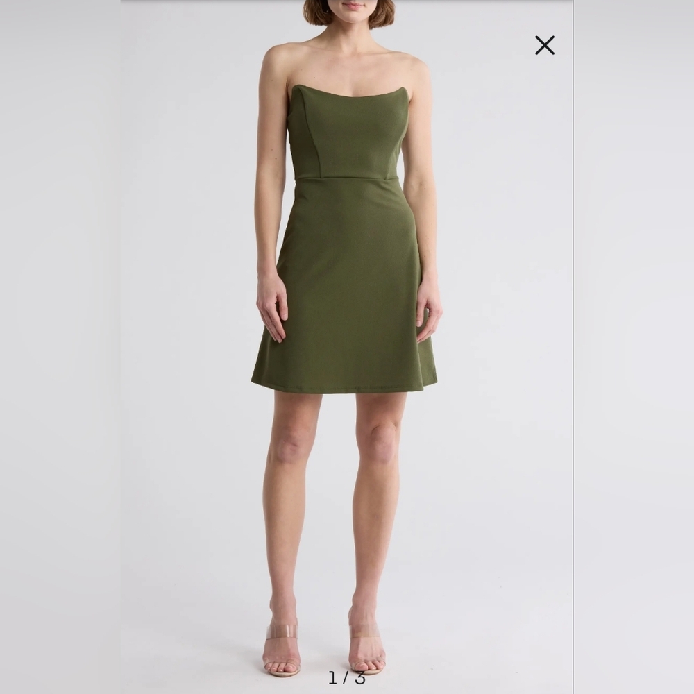 Susana Monaco Strapless Olive Mini Dress
